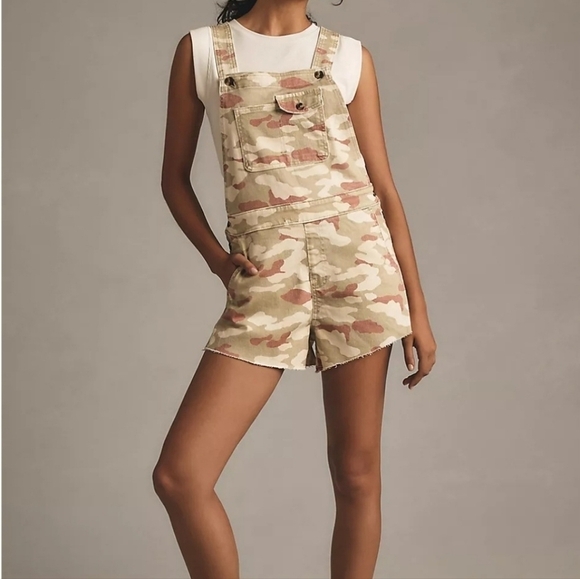 Anthropologie Pilcro Camo Overalls Romper In Pastel Green Motif NWT - Picture 5 of 12